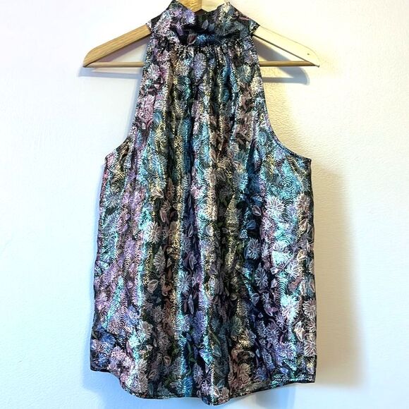 J Crew Reno Metallic Floral Jacquard Tie Neck Halter Top Small Party Holiday New - Picture 3 of 10